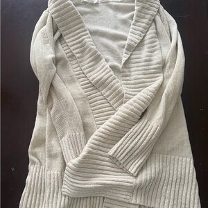 Seven7 Light Beige Ribbed Shawl-Collar Cardigan